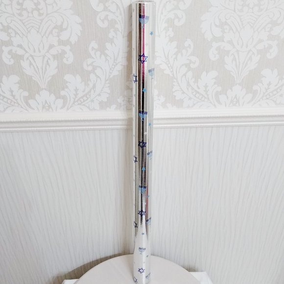 Silver Metallic Hanukkah Menorah Jewish Wrapping Paper Roll - Picture 2 of 2